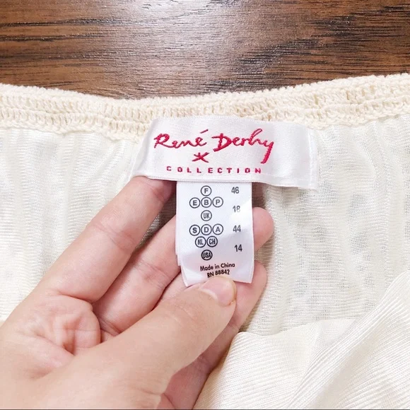 SOLD Rene Derhy • vintage crocheted skirt lace knit drawstring waist midi cream - Picture 7 of 14